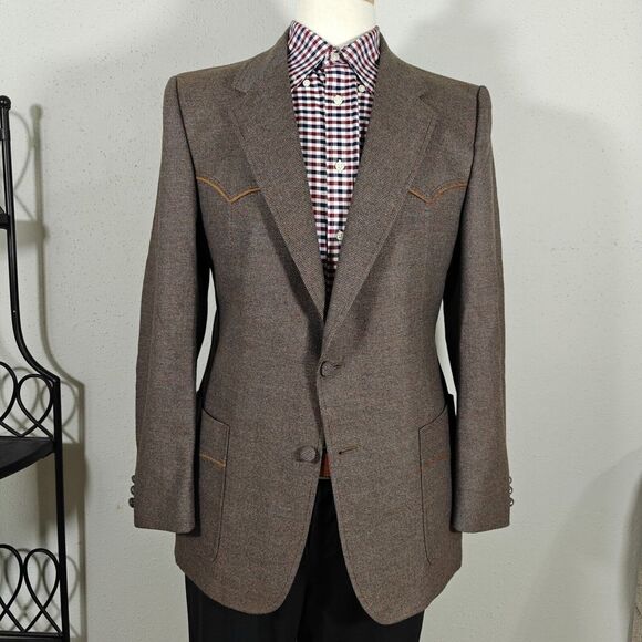 Prestige West Men's Sport Coat Blazer Two‎ Button Brown Polyblend Sz About 41R